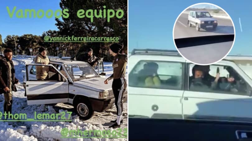 Thomas Lemar And Yannick Carrasco Drive To Atletico Madrid Training In A Fiat Panda