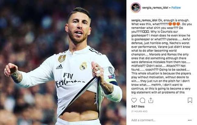 Sergio Ramos Likes Brutal Instagram Post Attacking Thibaut Courtois Sportbible