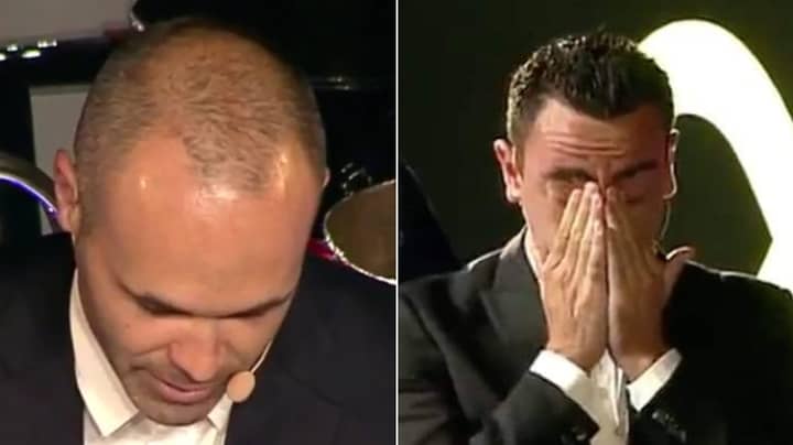 Xavi Breaks Down In Tears After Andres Iniesta Gives Moving Farewell Speech Sportbible