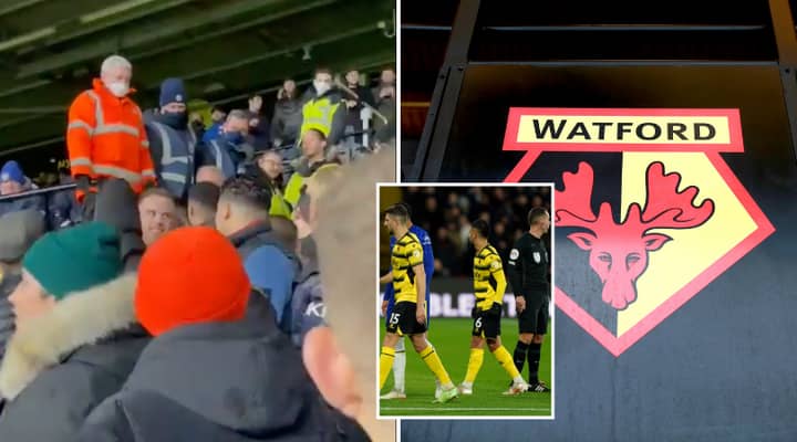 footage of chelsea fans fighting in the watford away end has emerged