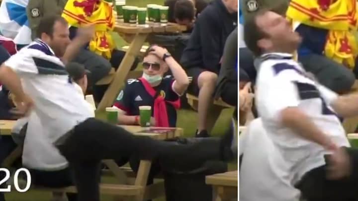 Scotland Fan Attempts To Destroy A Table After Losing 3 1 To Croatia