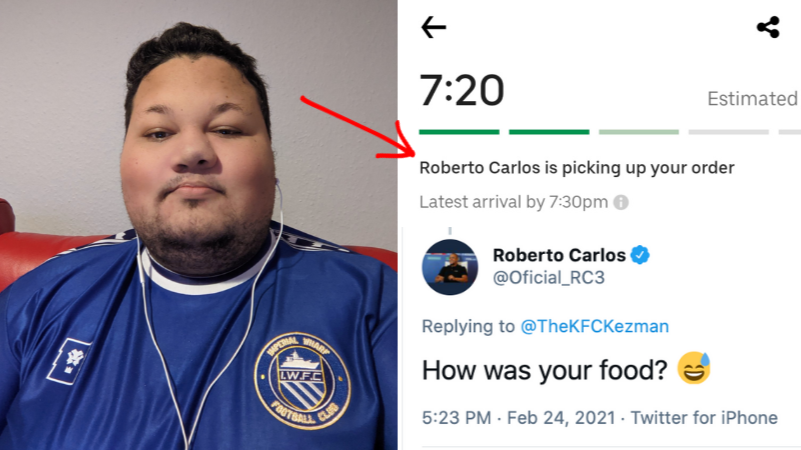 Man Finds Out UberEats Driver Is Called Roberto Carlos, He Tweets 